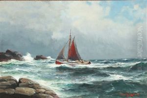 Coastal Landscape With Fishing Boat And Rocks by Lauritz Haaland
