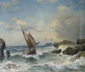 Sailing Boat In A Narrow Strait by Lauritz Haaland
