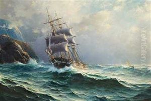 Marine Med Sejlskibet "victoria" Ud For Den Norske Kyst by Lauritz Haaland