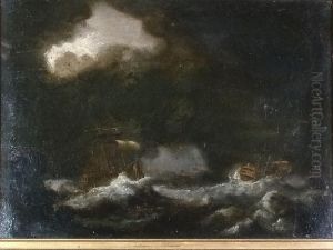 Two Galleons At Sea In A Violent Storm by Ludolf Bakhuyzen