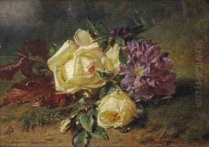 Yellow Roses And Rhododendrons On A Forest Floor