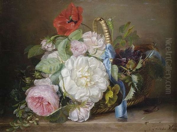 Rosenbouquet In Einem Weidenkorb - view 1