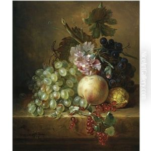 A Still Life With Grapes, A Peach, Berries And Flowers