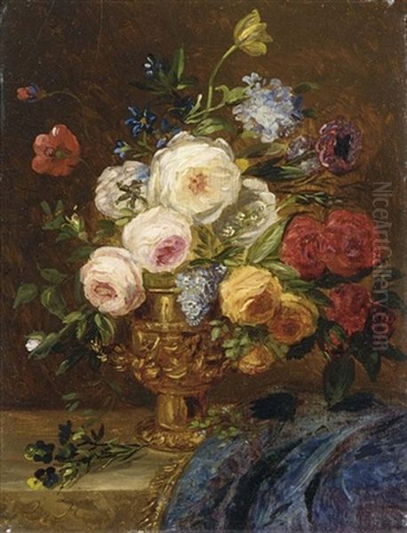 A Still Life With Flowers In A Golden Vase - view 1