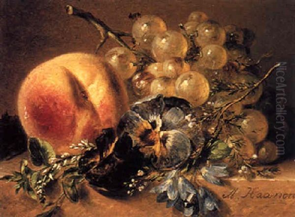 A Still Life With A Peach, Grapes And Violets - view 1