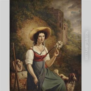 Lady Traveller Spinning Yarn With Her Dog by Elisabeth Alida van Haanen