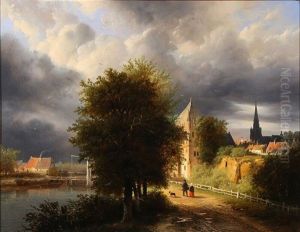Canal View From A Dutch Town by George Gillis van Haanen