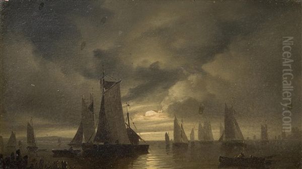 A Sailboat Seen At Full Moon - view 1
