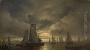 A Sailboat Seen At Full Moon by George Gillis van Haanen