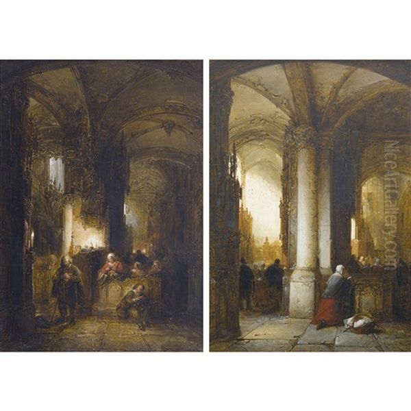 Kircheninterieurs Mit Betenden (pair) - view 1