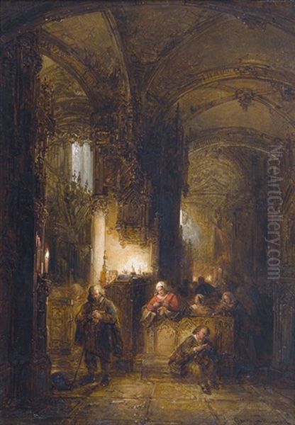 Kircheninterieur Mit Betenden (pair) - view 1