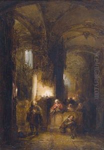 Kircheninterieur Mit Betenden (pair) by George Gillis van Haanen