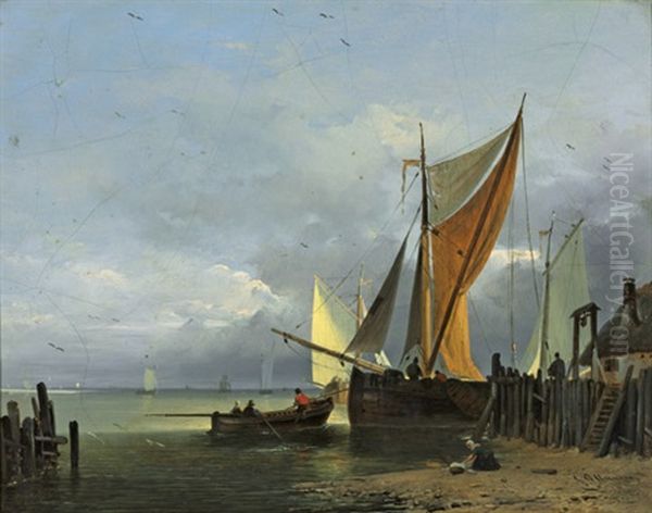 Hollandische Kustenlandschaft Mit Fischerbooten - view 1