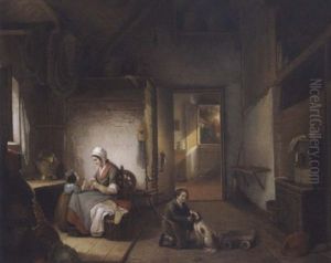 Hollandisches Interier Mit Mutter Und Kind by George Gillis van Haanen