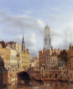 The Oudegracht With A View Of The Old Town Hall And The Dom Tower Beyond, Utrecht