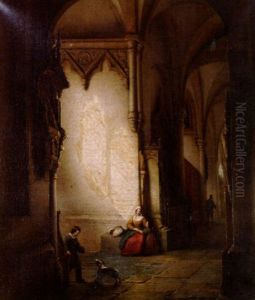 Interieur Einer Gotischen Kathedrale Mit Figuerenstaffage
