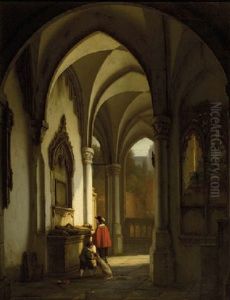 Figures At A Tomb In A Cloister