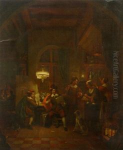 An Artist Showing Designs To A Client In A Candle-lit Tavern by George Gillis van Haanen