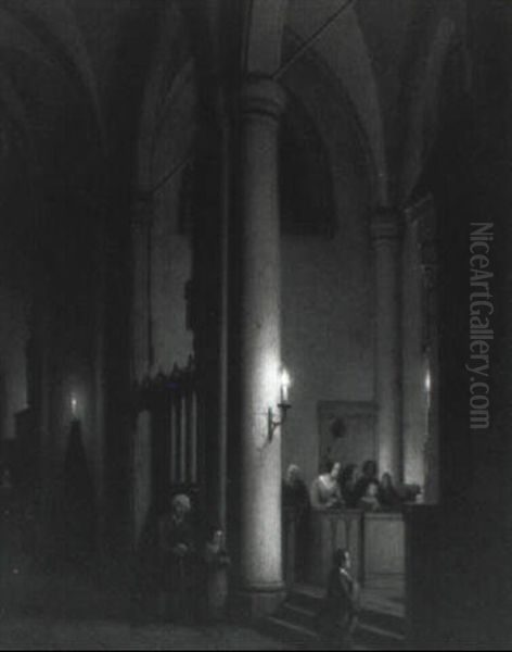 Kerkinterieur Bij Kaarslicht - view 1