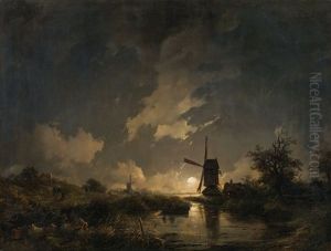 Hollandischer Kanal Im Mondlicht by Remigius Adriannus van Haanen