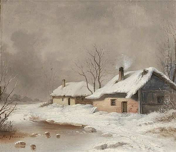 Farmhouses In A Winter Landscape - view 1