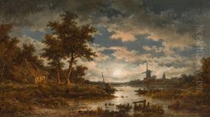 River Landscape At Full Moon