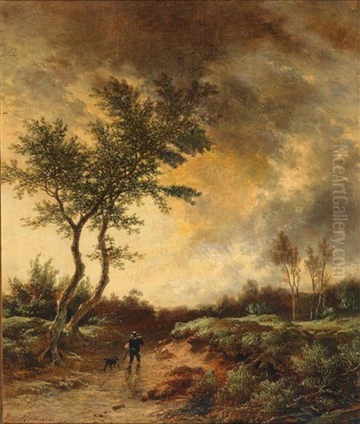 Landscape With Walker And Dog In The Evening Light - view 1