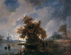 Dutch River Landscape In The Moonlight