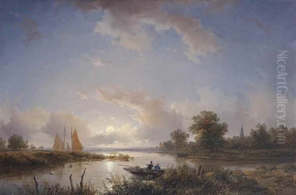 Anglers In Rowing Boat At Twilight - view 1