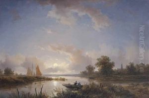 Anglers In Rowing Boat At Twilight