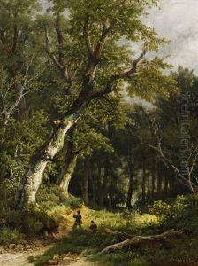 Waldlandschaft Mit Zwei Jagern