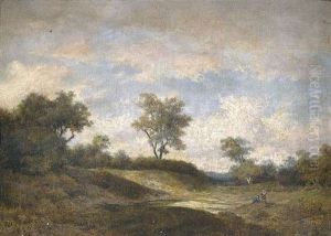 Sommerlandschaft Bei Bewolktem Himmel Mit Figurenstaffage