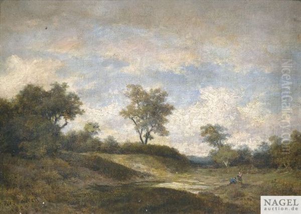 Sommerlandschaft Bei Bewolktem Himmel Mit Figurenstaffage - view 1