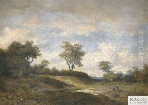 Sommerlandschaft Bei Bewolktem Himmel Mit Figurenstaffage