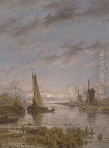 Hollandischer Kanal Mit Segelschiffen by Remigius Adriannus van Haanen