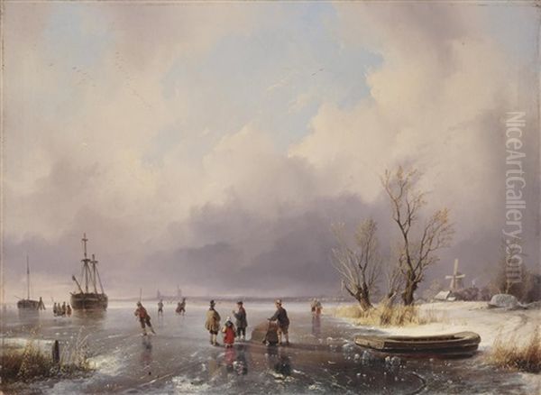 Eislaufer In Einer Hollandischen Flusslandschaft - view 1