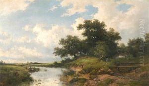 Baumbestandene Flusslandschaft Mit Figurenstaffage by Remigius Adriannus van Haanen
