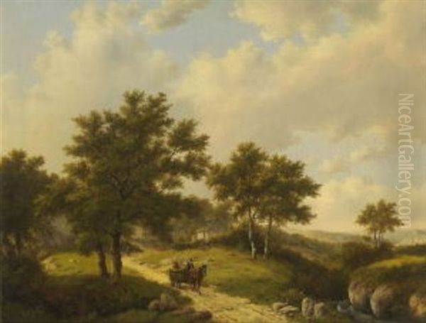 Bauern Mit Pferdefuhrwerk In Baumlandschaft - view 1