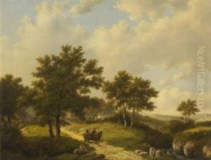 Bauern Mit Pferdefuhrwerk In Baumlandschaft Bauern Mit Pferdefuhrwerk In Baumlandschaft