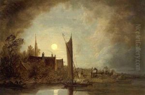 Mondnacht Uber Einem Hollandischen Stadtchen by Remigius Adriannus van Haanen