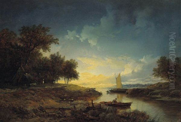 Hollandische Fluslandschaft Im Abendlicht - view 1
