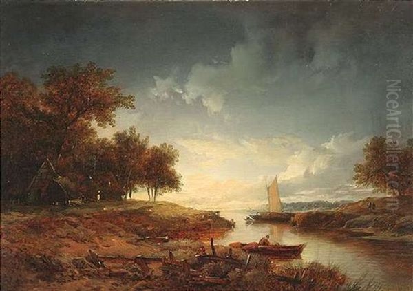 Hollandische Fluslandschaft Im Licht Der Abensonne - view 1