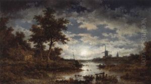 Hollandische Landschaft Im Mondschein by Remigius Adriannus van Haanen