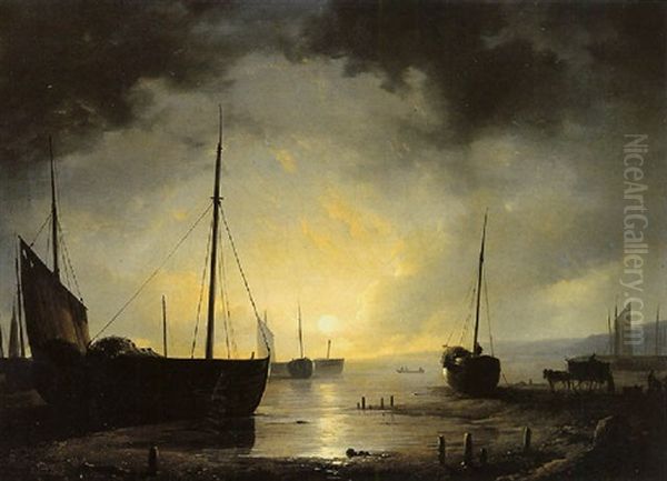 Beached Fishing Boats By Moonlight - view 1