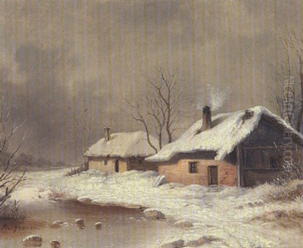 Zwei Bauernkaten In Winterlandschaft - view 1