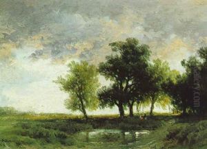 Abziehendes Gewitter Uber Einer Landschaft Mit Figurlicher Staffage