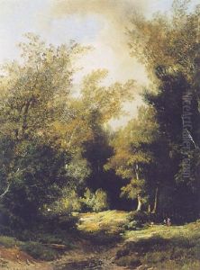 Wooded Landscape With Figures On A Path by Remigius Adriannus van Haanen