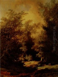 Forest Clearing With Figures by Remigius Adriannus van Haanen