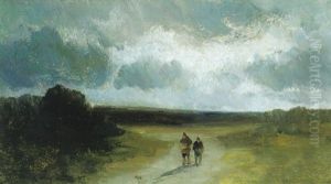 Gewitterstimmung Uber Einer Landschaft Mit Figurlicher Staffage