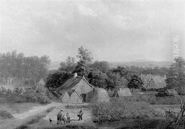 A Wooded Valley With Peasants At Work In A Field, A Village Beyond - view 1